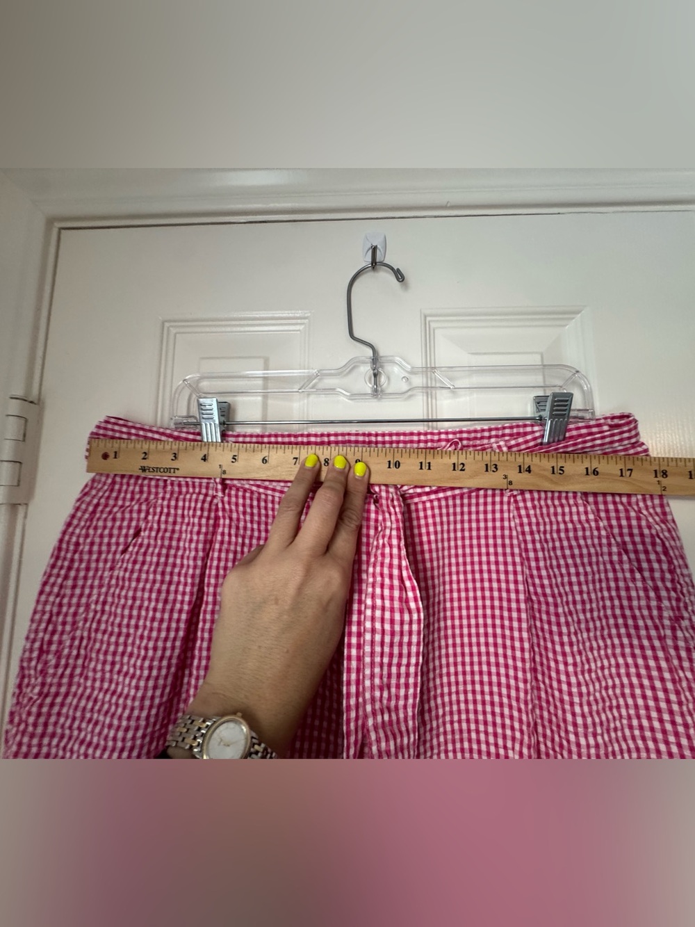 Tommy Hilfiger Pink Gingham Paperbag Waist Cropped Pants - Picture 6 of 8